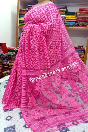 Women's Cotton Minakari Pink Dhakai Jamdani Saree