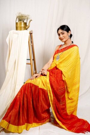 Traditional Handloom Cotton Saree With Blouse Piece