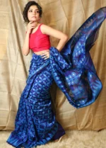 Blue Cotton Soft Dhakai Jamdani Minakari Saree Without Blouse Piece