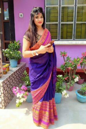 Blue and Pink Begumpuri Handloom Cotton Sarees With Unstitched Blouse Piece