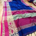 Yellow & Blue Handloom Begumpuri Cotton Sarees With Contrast Border & Unstitched Blouse Piece