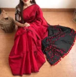 Red Black Cotton Saree