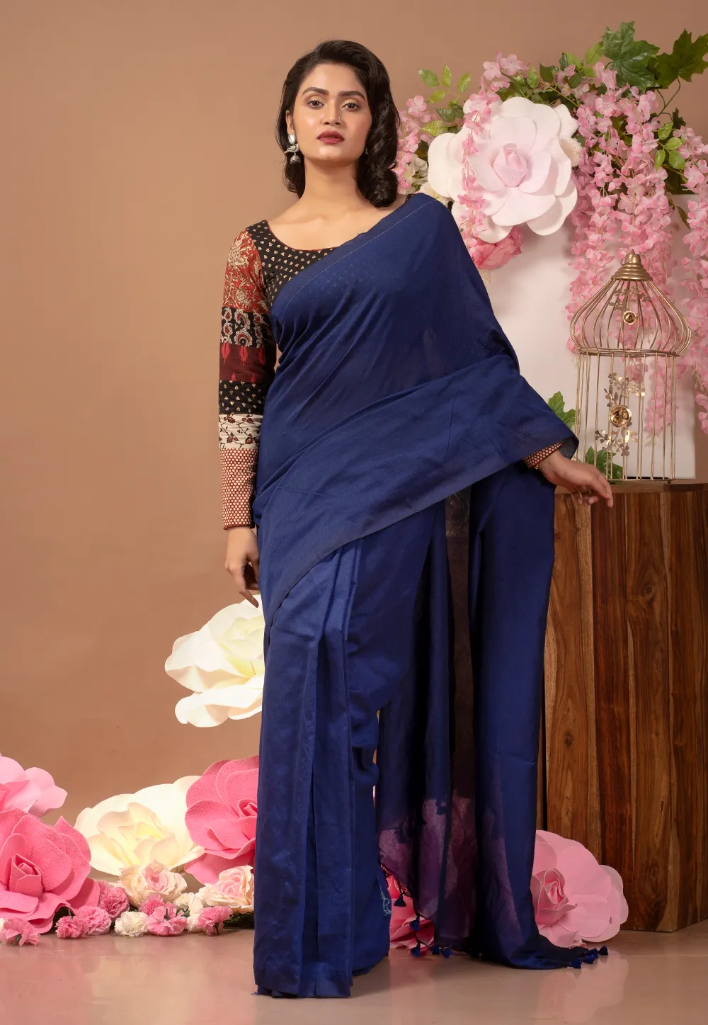 blue blended cotton saree and pallu 6018f4cfb531c 1612248271