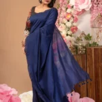 Women's Pure Cotton Silk Blue Handloom Saree With Unstitched Blouse Piece