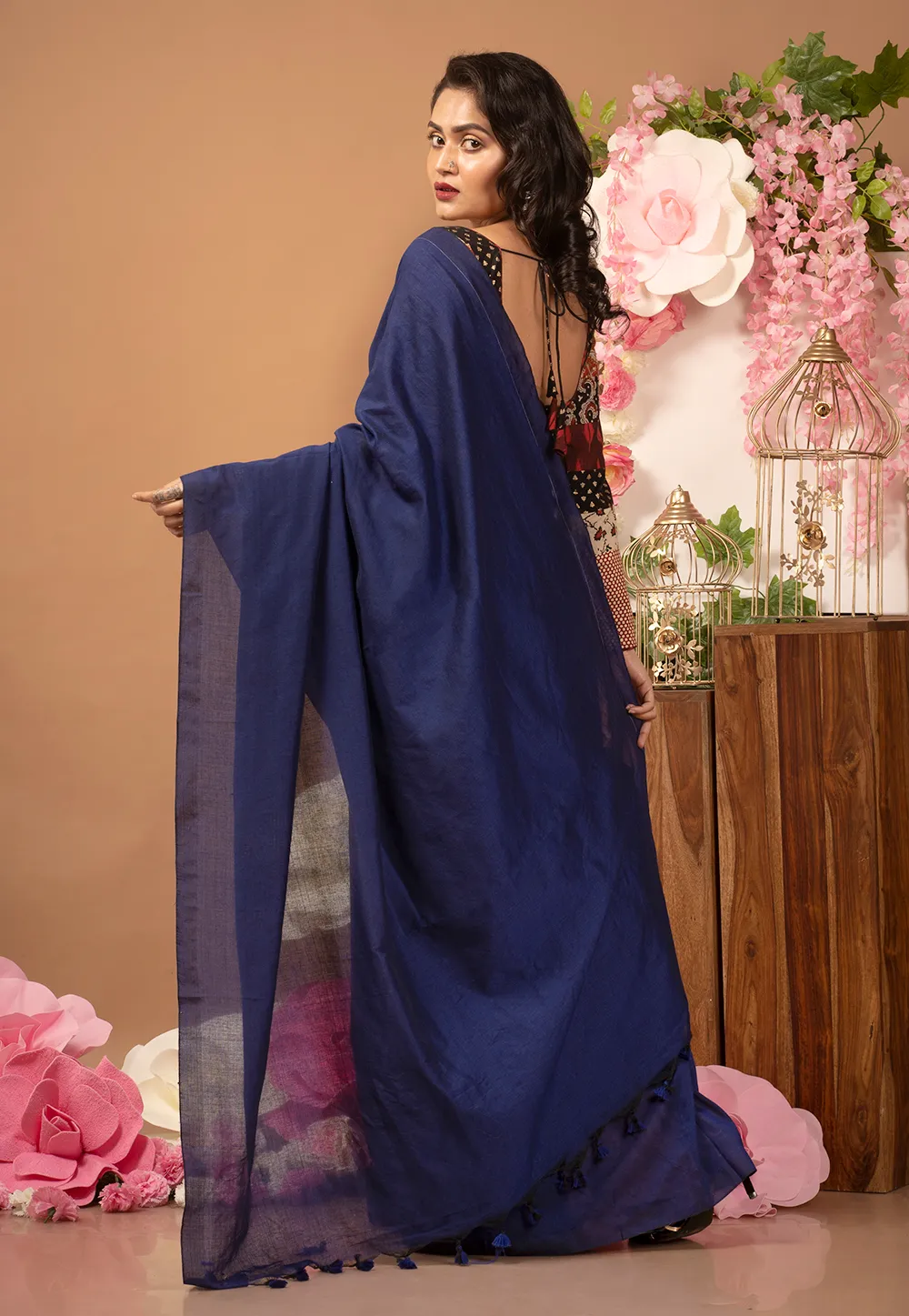 blue blended cotton saree and pallu 6018f4d0a3d98 1612248272