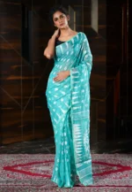 Traditional Aqua Colour Cotton Silk Jamdani Saree Without Blouse Piece
