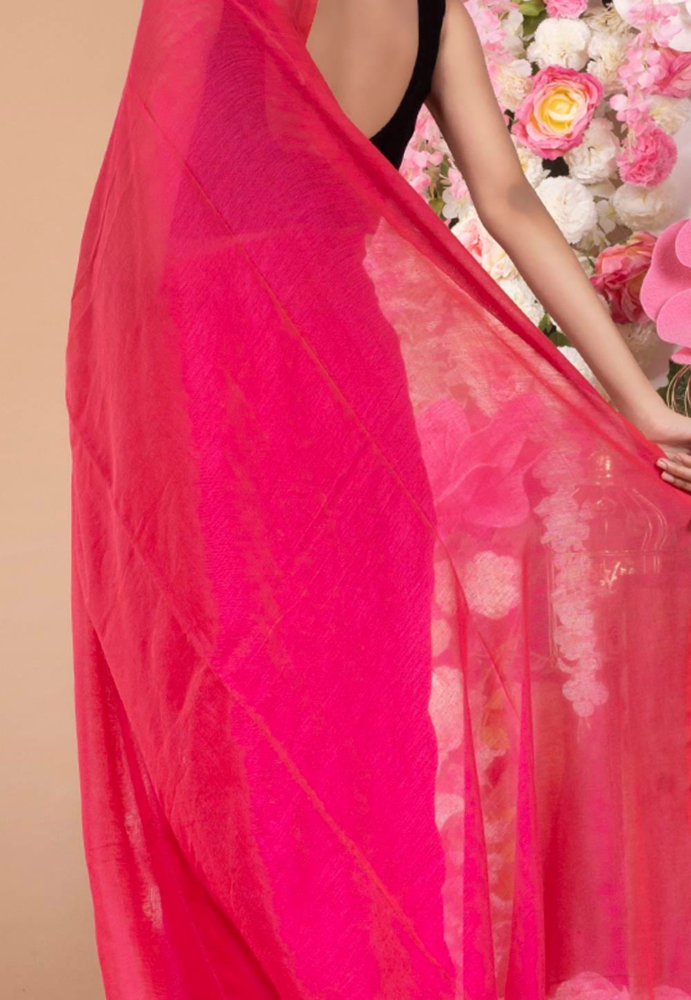 crimson pink blended cotton saree and pallu 6022610dd1981 1612865805