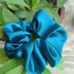 Luxury Satin Sky Blue Colour Scrunchies Set of 2, Anti-Hair-Breakage, Ponytail Holders for Girls, Women, Hair Ties, Best gift for Sister, Friend, Mom