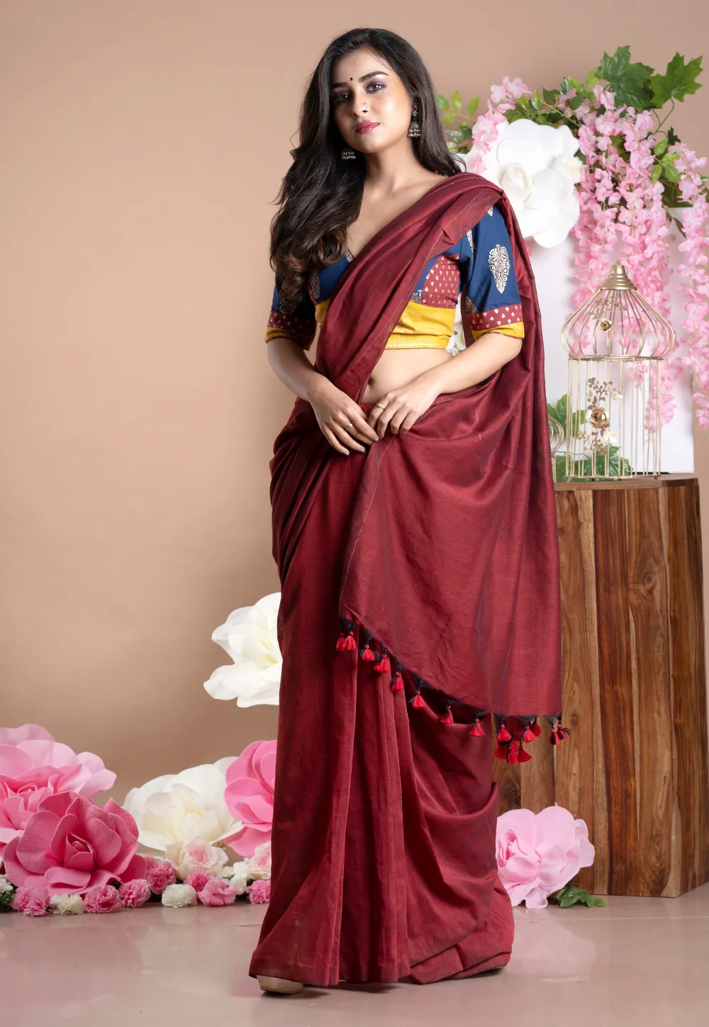 maroon blended cotton saree and pallu 6023a95a4cc96 1612949850