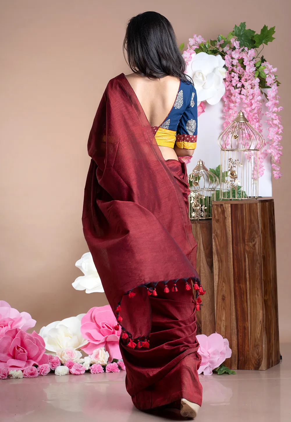 maroon blended cotton saree and pallu 6023a95b00a40 1612949851