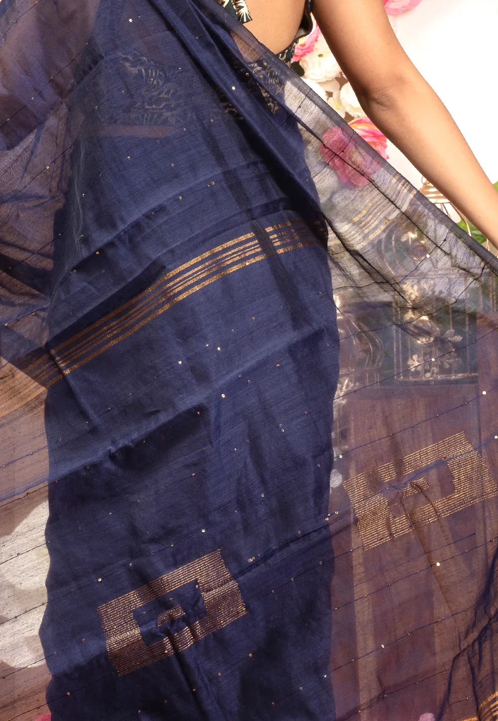 navy blue blended cotton saree with sequin work 601a8bfd7cd18 1612352509