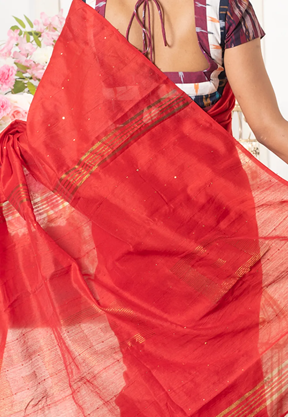 red blended cotton saree with sequin work 6024f2c174ba6 1613034177
