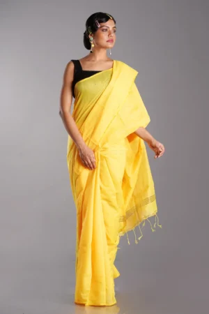 Misha Boutique Bollywood Style Yellow Colour Handloom Cotton Silk Sequence Saree With Blouse Piece