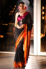 Misha Boutique Bollywood Stylish Unique Colour Combination Handloom Temple Work Cotton Saree With Blouse Piece