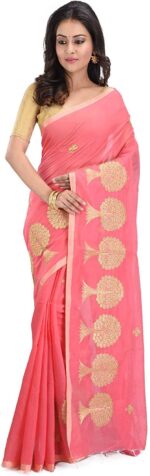 Pink Colour Handloom Cotton Silk Saree With All Over Embroidery Work & Blouse Piece