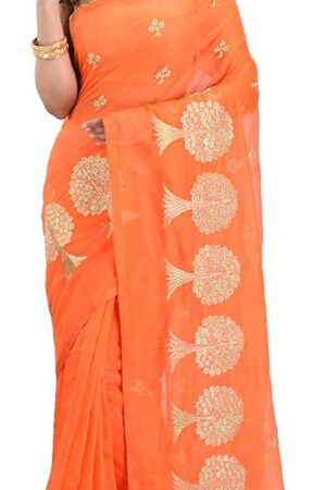 Orange Colour Handloom Cotton Silk Saree With All Over Embroidery Work & Blouse Piece