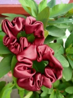Luxury Satin Maroon Colour Scrunchies Set of 5,Ponytail Holders for Girls, Women