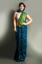 Peacock Blue Cotton Handloom Saree With Basil Green Pallu