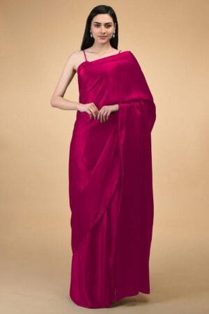 Pink Color Satin Silk Saree With Unstitched Blouse Piece
