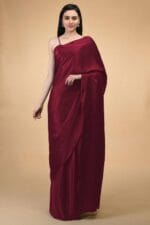 Maroon Color Satin Silk Saree With Unstitched Blouse Piece