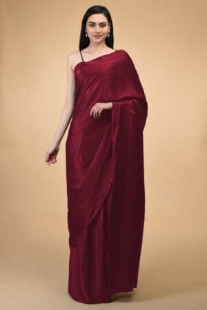 Maroon Color Satin Silk Saree With Unstitched Blouse Piece