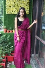 Misha Boutique Traditional Pink Colour Slub Cotton Saree With Blouse Piece