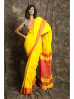 Premium Quality Yellow Colour Handloom Pure Cotton Sarees With Contrast Border & Unstitched Blouse Piece (Copy)