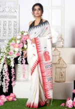 Premium Quality White & Red Colour Handloom Pure Cotton Sarees With All Over Hand Waving & Unstitched Blouse Piece