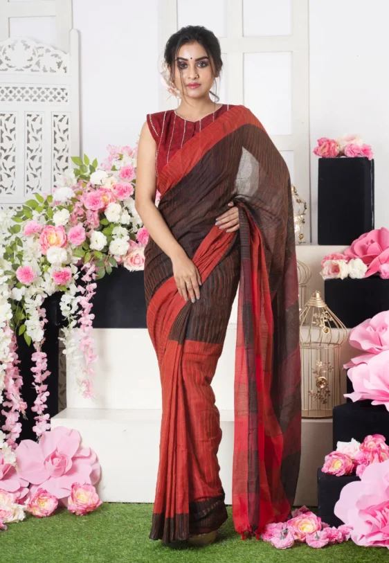 red and black handloom cotton ikkat saree 6023bf4e9f3d5 1612955470