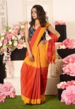 Premium Quality Yellow & Red Colour Handloom Cotton Sarees With Unstitched Blouse Piece