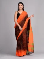 Premium Quality Orange Colour Handloom Pure Cotton Sarees With Handmade Design & Unstitched Blouse Piece