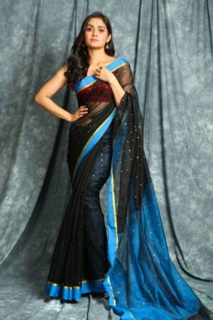 Premium Quality Handloom Sequence Two Tone Cotton Silk Sarees With & Unstitched Blouse Piece