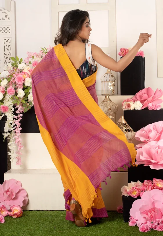 yellow and magenta handloom cotton ikkat saree 601aa3ac04165 1612358572