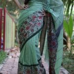 Premium Quality Light Green Color Handloom Begumpuri Cotton Sarees With Ass & Red Color Border Unstitched Blouse Piece