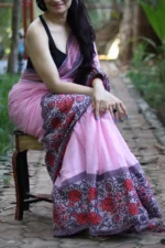 Premium Quality Baby Pink Color Handloom Begumpuri Cotton Sarees With Ass & Red Color Border Unstitched Blouse Piece