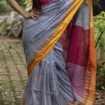 Premium Quality Silver Color Handloom Cotton Sarees With Temple Border & Unstitched Blouse Piece