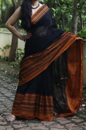 Premium Quality Traditional Black Color Begumpuri Handloom Cotton Sarees With Unstitched Blouse Piece