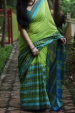 Premium Quality Traditional Green Color Begumpuri Handloom Cotton Sarees With Unstitched Blouse Piece