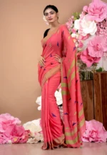 Candy Pink Pure Cotton Saree With Running Blouse Piece