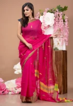 Diwali Special Pink Pure Cotton Saree With Running Blouse Piece