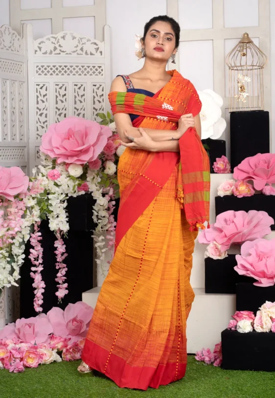 red handloom saree with contrasting border multicolor motifs 60212649e2969 1612785225 1