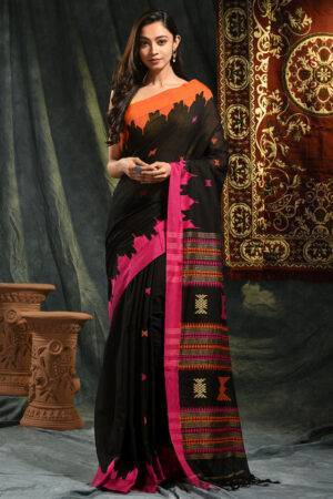 Indian Women's Saree With Unstitched Blouse Mehandi Aura Type Cotton Silk Sari