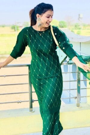Deep Green Rayon Kurti Palazzo Set For Women