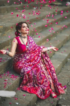 Premium Quality Linen Banarashi Saree With All Over Beautiful Work