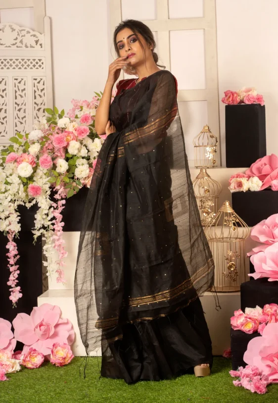 black blended cotton saree with sequin work 6018f8f834ebf 1612249336