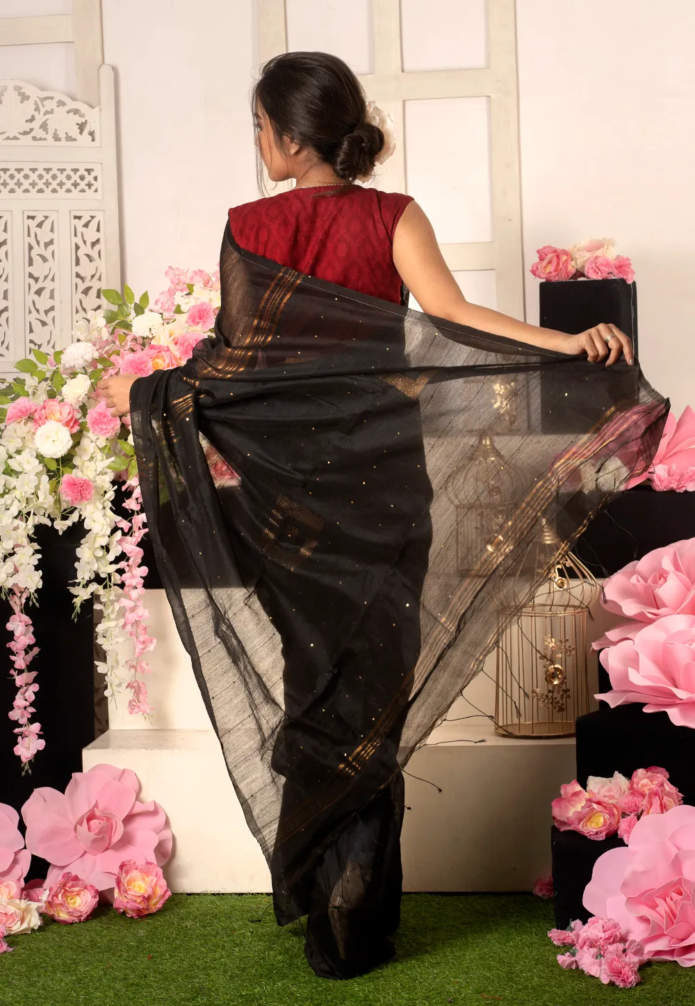 black blended cotton saree with sequin work 6018f8f88209e 1612249336