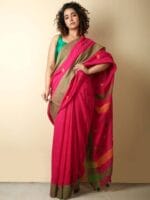 Premium Quality Pink Cotton Saree With Temple Motif