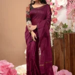 Premium Quality Single Color Sequence Cotton Silk Saree