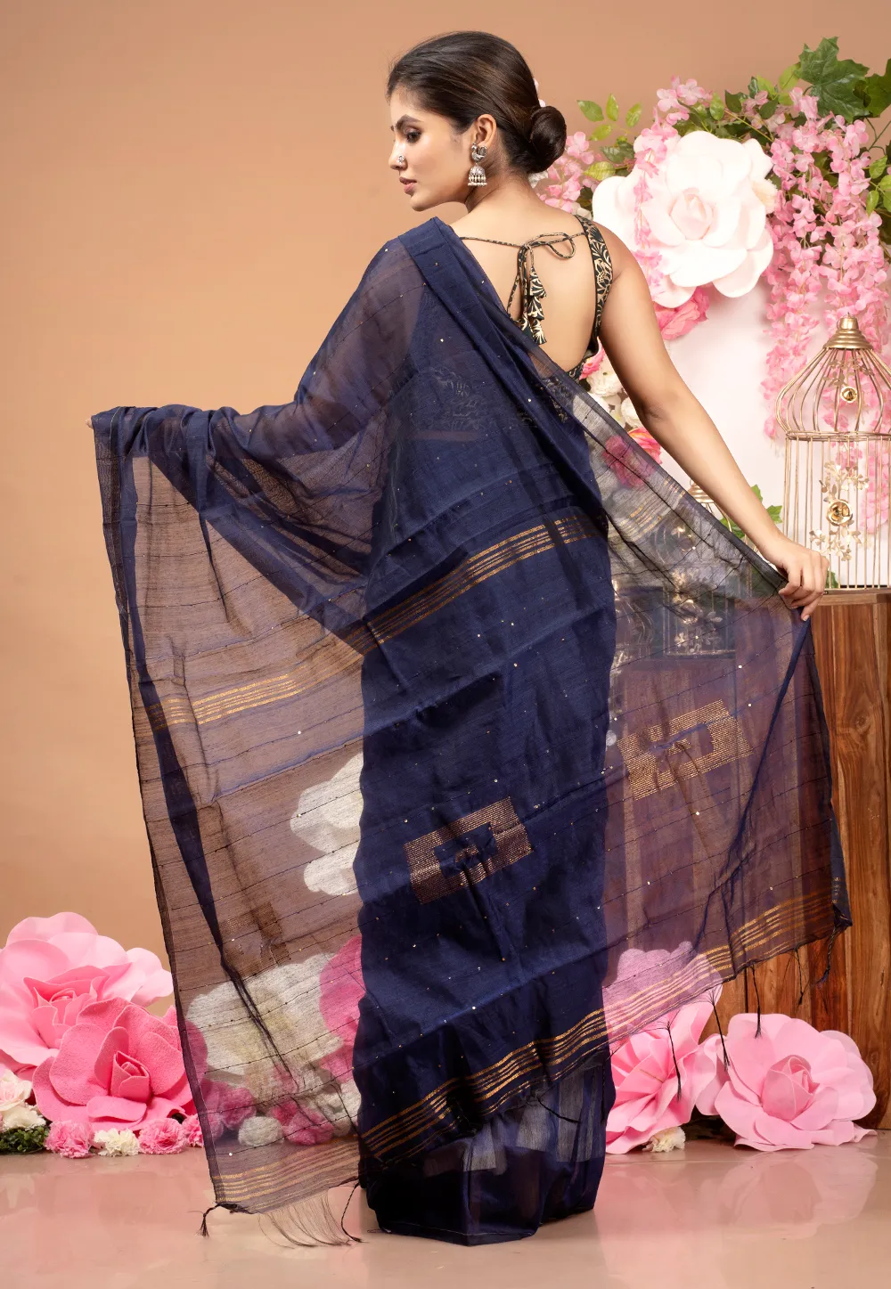 navy blue blended cotton saree with sequin work 601a8bfcdebc7 1612352508