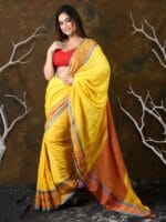 Premium Quality Yellow Begumpuri Cotton Saree With Kalka Design